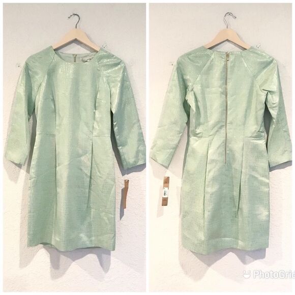 RACHEL ROY Mod Sheath Mini Dress Green Textured Shiny Retro 60s Green Size 4 New - Picture 2 of 15